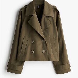 H&M Khaki Green Double-Breasted Short Trench Coat